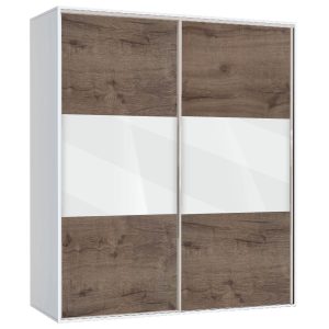 Ντουλάπα Συρόμενη, AVA 4 Λευκό/Καρυδί , 160x200x59, Genomax