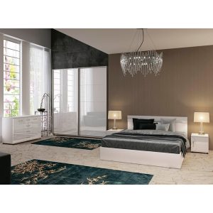 Σετ Κρεβατοκάμαρας 3 τεμαχίων Jenny High, Λευκό με λευκό γυαλιστερό για στρώμα 160/200 εκ., 204/90/164 εκ., Genomax