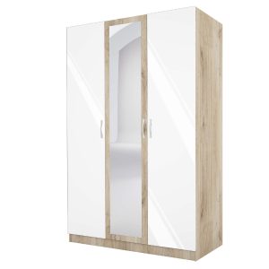 Ντουλάπα Τρίφυλλη με καθρέφτη, 1211003 Σόνομα Λευκό, 52x191x120, Genomax