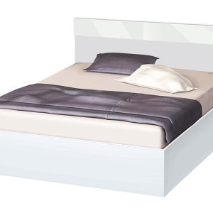 Κρεβάτι ημίδιπλο 120/190 Λευκό με λευκό γυαλιστερό, Δήμητρα High, με Δώρο Στρώμα, 194x90x124 εκ., Genomax