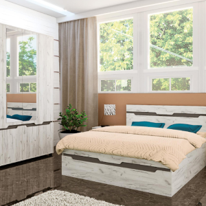 Σετ Κρεβατοκάμαρας 4 τεμαχίων 140/200, Talina, 145/209/85 εκ., Λευκό/γκρι, Genomax